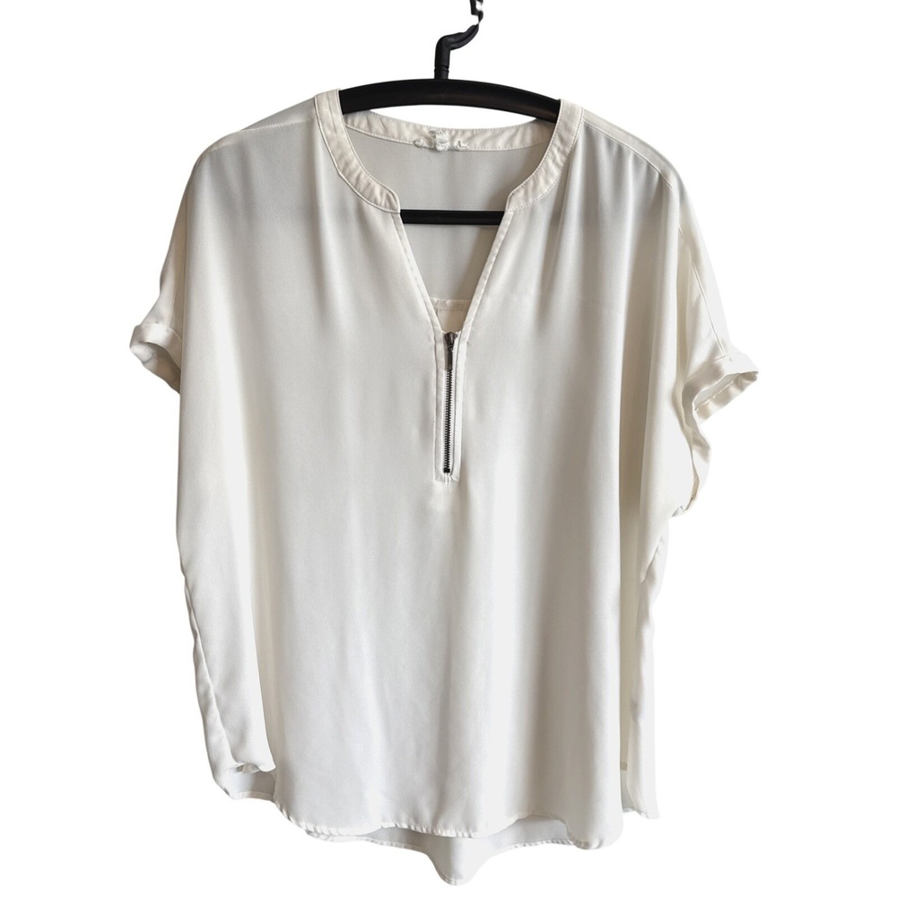 Maurices Womens Capped Sleeve Sheer White Top L Feminine Danity Layers Office